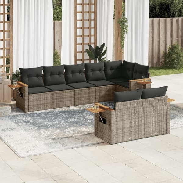 vidaXL sofasæt til haven 8 dele med hynder polyrattan grå