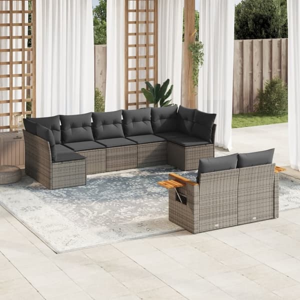 vidaXL sofasæt til haven 9 dele med hynder polyrattan grå