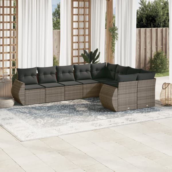 vidaXL sofasæt til haven 9 dele med hynder polyrattan grå
