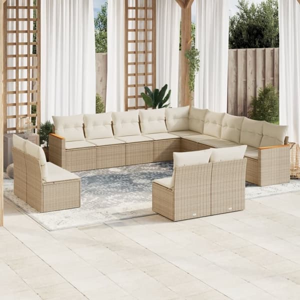 vidaXL sofasæt til haven 13 dele med hynder polyrattan beige