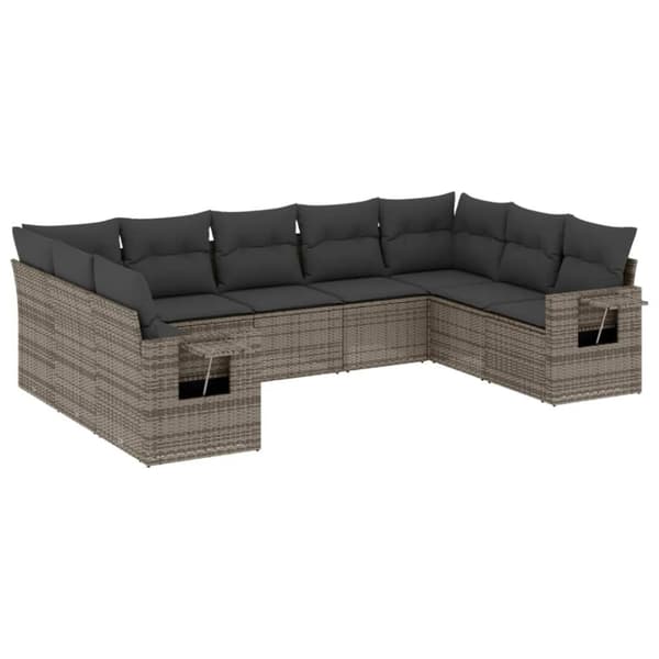 vidaXL sofasæt til haven 9 dele med hynder polyrattan grå