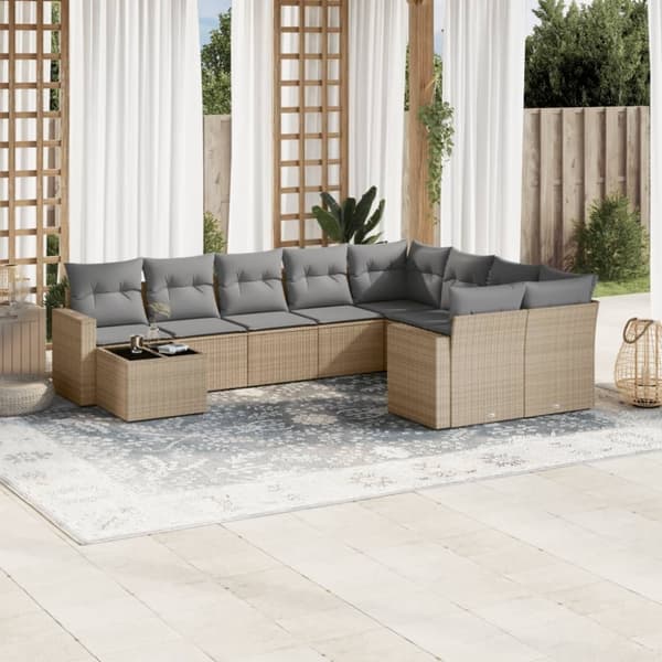 vidaXL sofasæt til haven 10 dele med hynder polyrattan beige