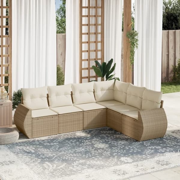 vidaXL sofasæt til haven 6 dele med hynder polyrattan beige