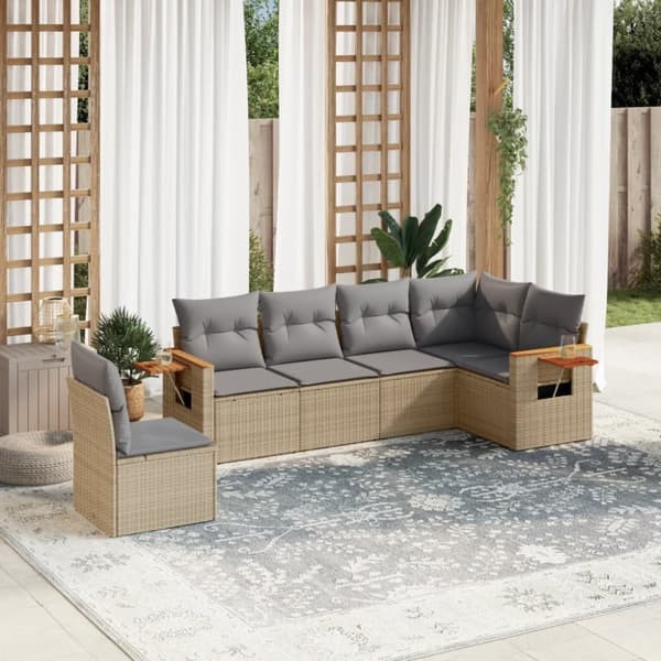 vidaXL sofasæt til haven 6 dele med hynder polyrattan beige