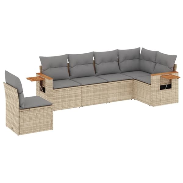 vidaXL sofasæt til haven 6 dele med hynder polyrattan beige