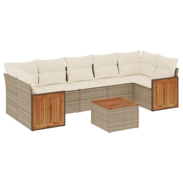 vidaXL sofasæt til haven 8 dele med hynder polyrattan beige