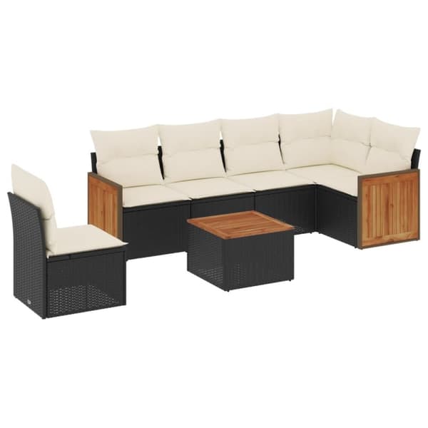 vidaXL sofasæt til haven 7 dele med hynder polyrattan sort