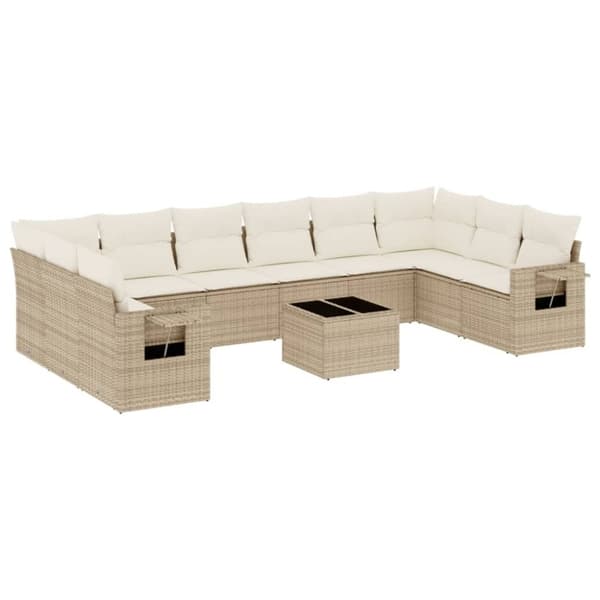 vidaXL sofasæt til haven 11 dele med hynder polyrattan beige