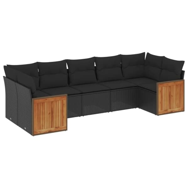 vidaXL sofasæt til haven 7 dele med hynder polyrattan sort