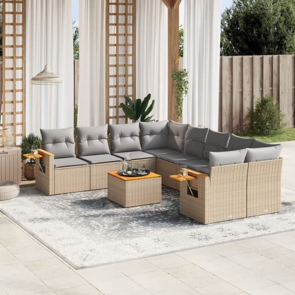 vidaXL sofasæt til haven 9 dele med hynder polyrattan beige