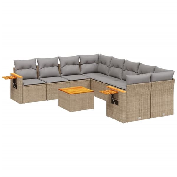 vidaXL sofasæt til haven 9 dele med hynder polyrattan beige