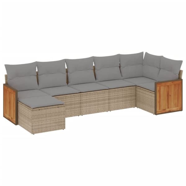 vidaXL sofasæt til haven 7 dele med hynder polyrattan beige