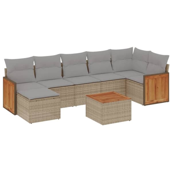vidaXL sofasæt til haven 8 dele med hynder polyrattan beige