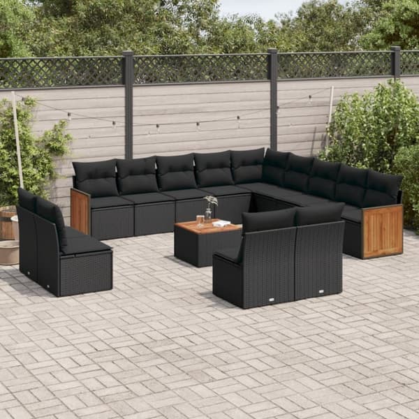 vidaXL sofasæt til haven 14 dele med hynder polyrattan sort