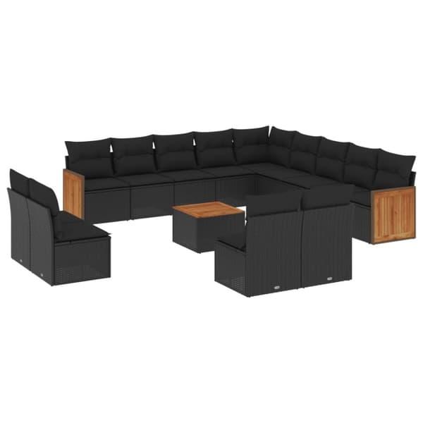 vidaXL sofasæt til haven 14 dele med hynder polyrattan sort