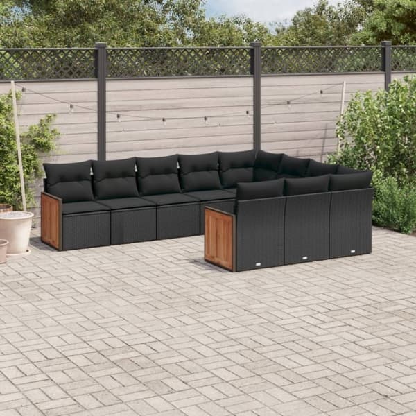 vidaXL sofasæt til haven 10 dele med hynder polyrattan sort