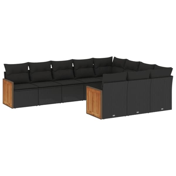 vidaXL sofasæt til haven 10 dele med hynder polyrattan sort