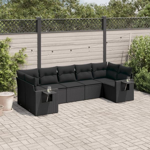 vidaXL sofasæt til haven 7 dele med hynder polyrattan sort