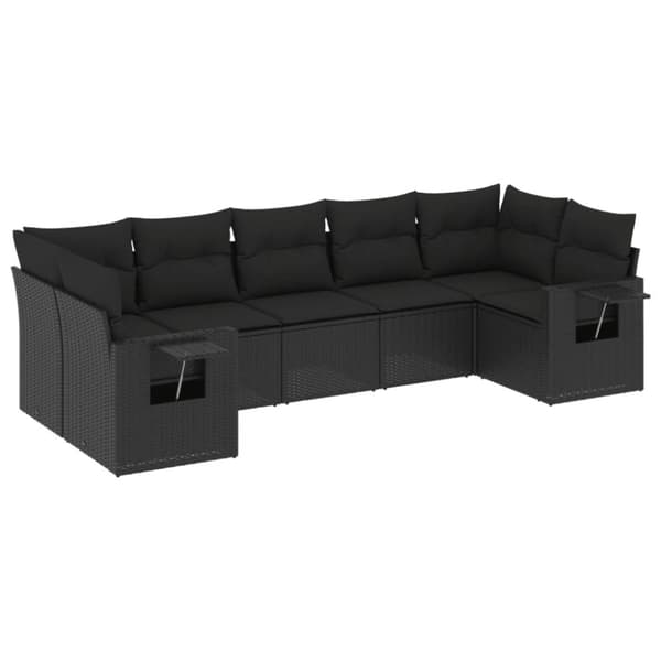 vidaXL sofasæt til haven 7 dele med hynder polyrattan sort