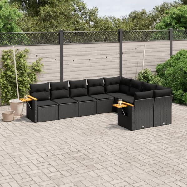 vidaXL sofasæt til haven 9 dele med hynder polyrattan sort