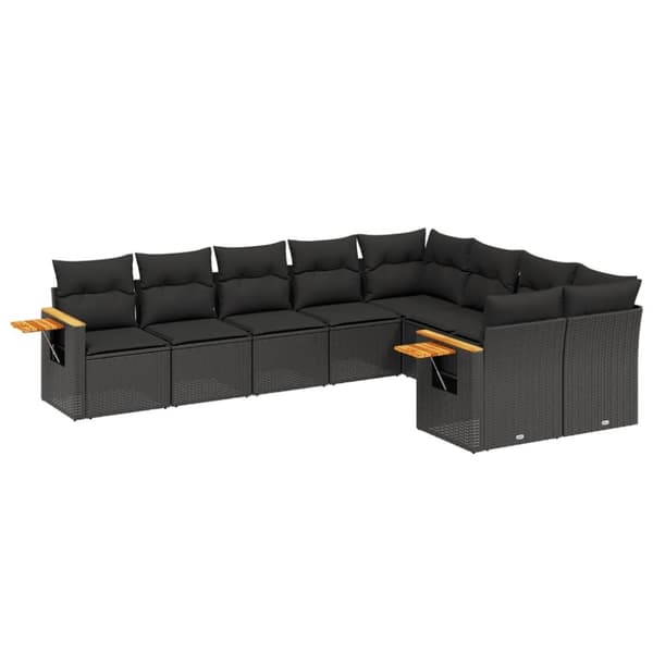 vidaXL sofasæt til haven 9 dele med hynder polyrattan sort