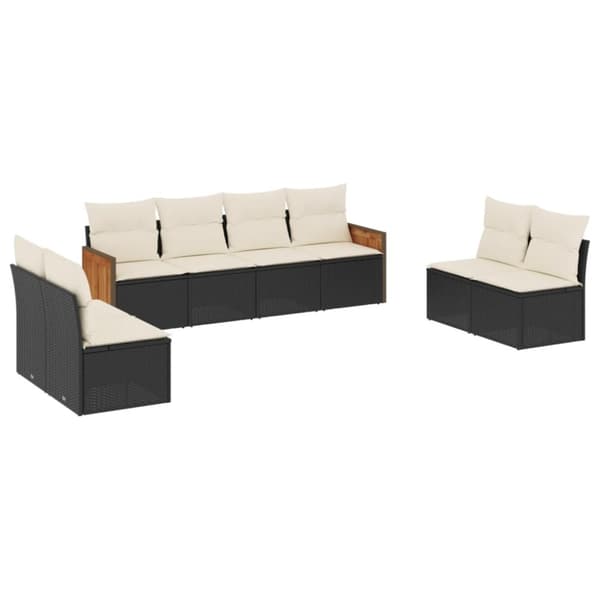 vidaXL sofasæt til haven 8 dele med hynder polyrattan sort