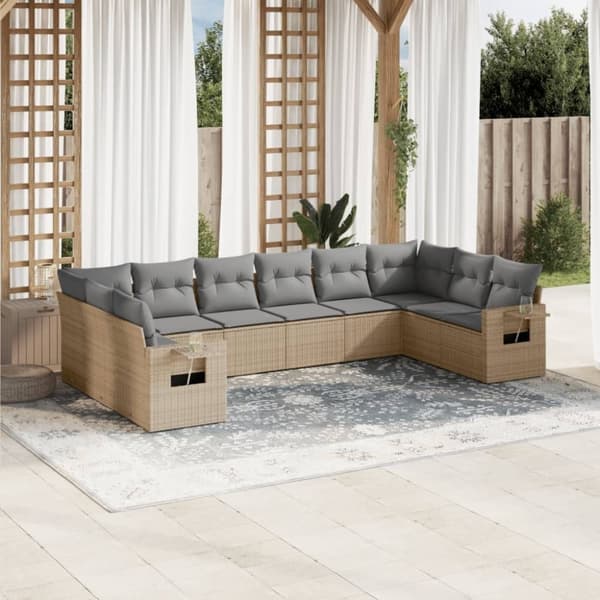 vidaXL sofasæt til haven 10 dele med hynder polyrattan beige