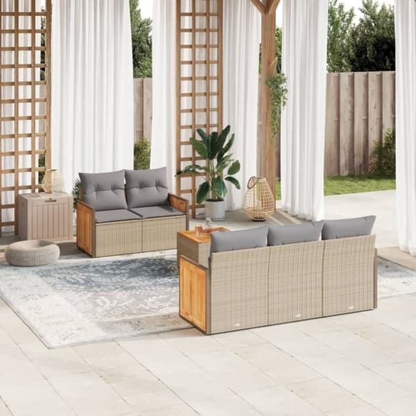 vidaXL sofasæt til haven 6 dele med hynder polyrattan beige
