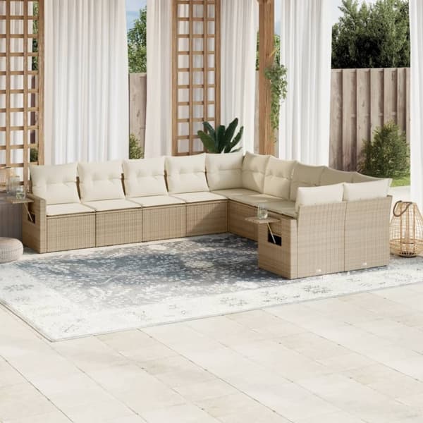 vidaXL sofasæt til haven 10 dele med hynder polyrattan beige