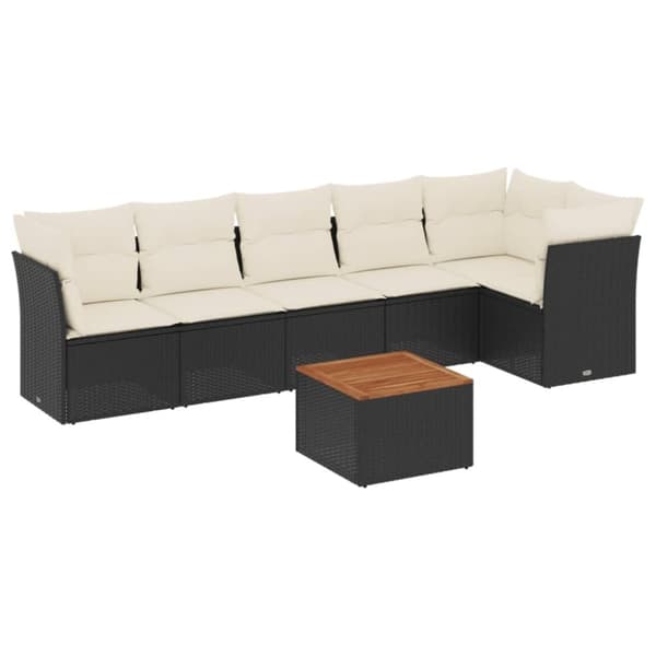 vidaXL sofasæt til haven 7 dele med hynder polyrattan sort