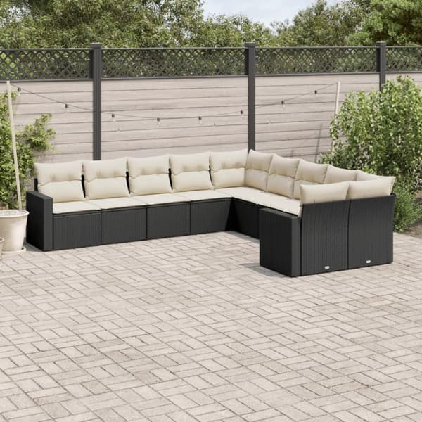 vidaXL sofasæt til haven 10 dele med hynder polyrattan sort