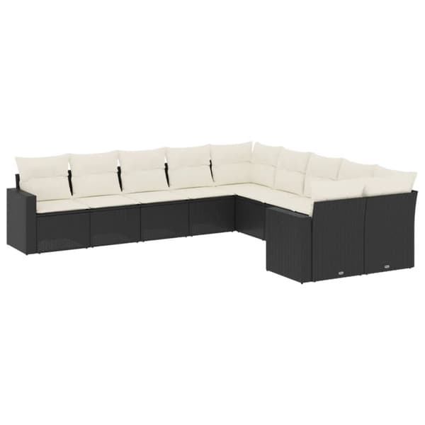 vidaXL sofasæt til haven 10 dele med hynder polyrattan sort