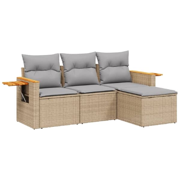 vidaXL sofasæt til haven 4 dele med hynder polyrattan beige
