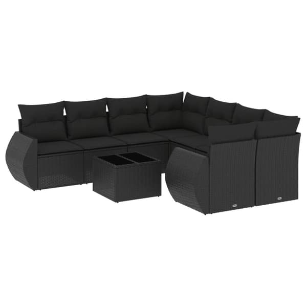 vidaXL sofasæt til haven 9 dele med hynder polyrattan sort