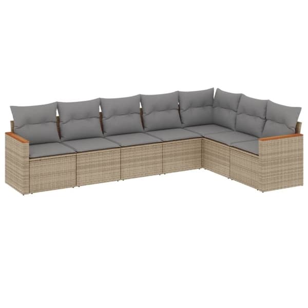vidaXL sofasæt til haven 7 dele med hynder polyrattan beige