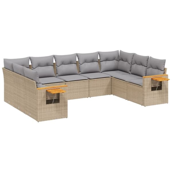vidaXL sofasæt til haven 9 dele med hynder polyrattan beige