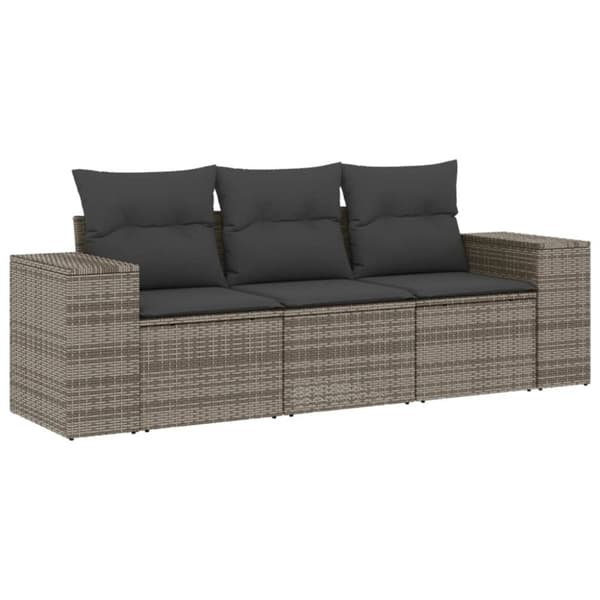 vidaXL havesofasæt 3 dele med hynder polyrattan grå