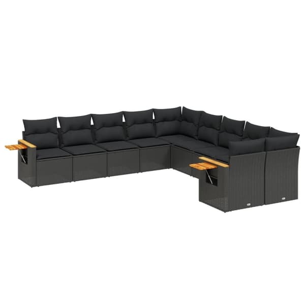 vidaXL sofasæt til haven 10 dele med hynder polyrattan sort