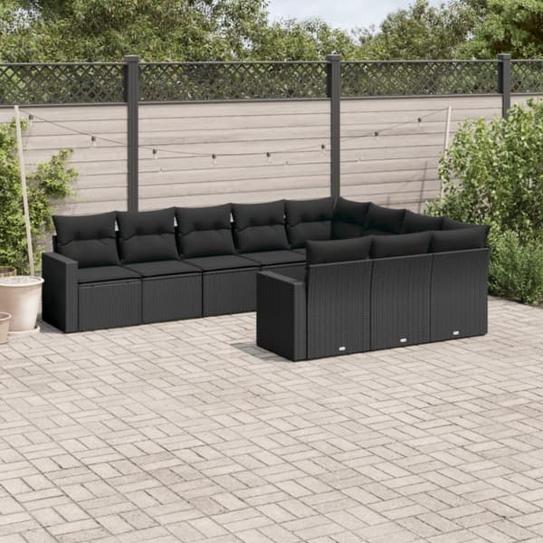 vidaXL sofasæt til haven 10 dele med hynder polyrattan sort