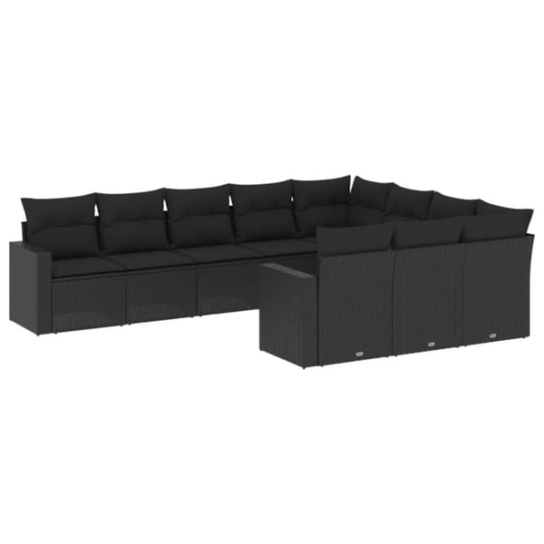 vidaXL sofasæt til haven 10 dele med hynder polyrattan sort