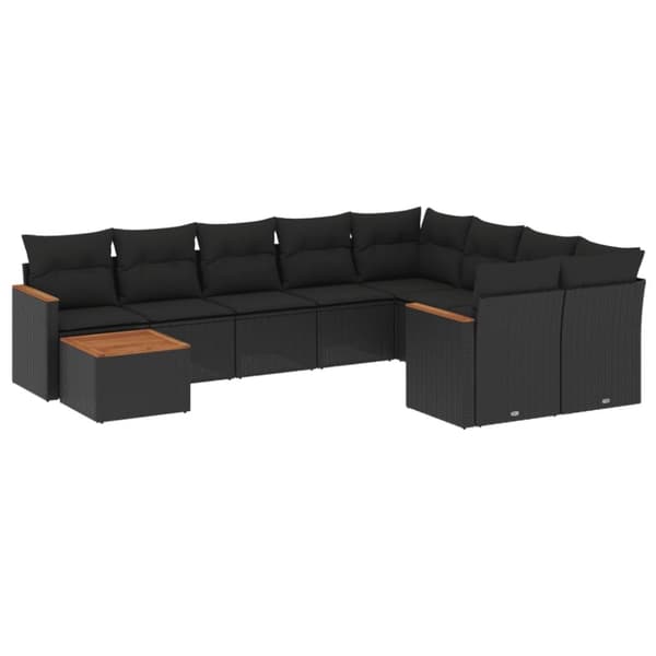 vidaXL sofasæt til haven 10 dele med hynder polyrattan sort