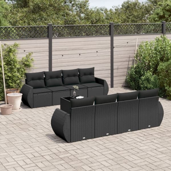 vidaXL sofasæt til haven 9 dele med hynder polyrattan sort