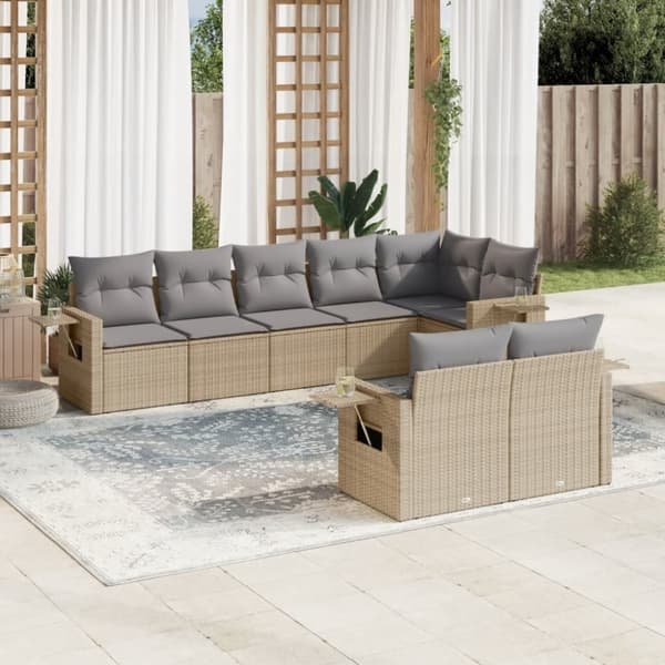 vidaXL sofasæt til haven 8 dele med hynder polyrattan beige