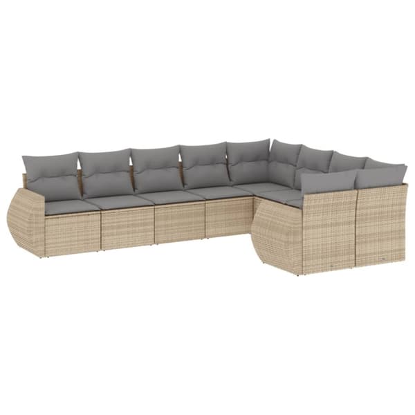 vidaXL sofasæt til haven 9 dele med hynder polyrattan beige