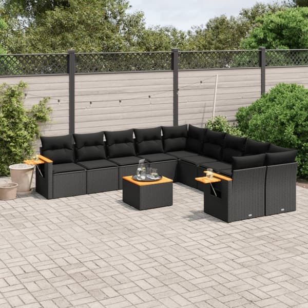 vidaXL sofasæt til haven 11 dele med hynder polyrattan sort