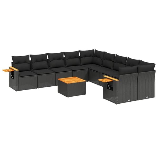 vidaXL sofasæt til haven 11 dele med hynder polyrattan sort