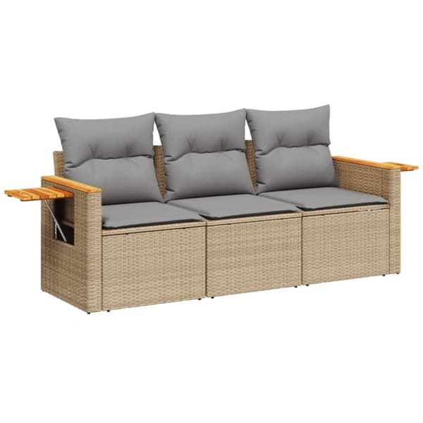 vidaXL Soffgrupp för trädgården 3 delar med dynor beige konstrotting