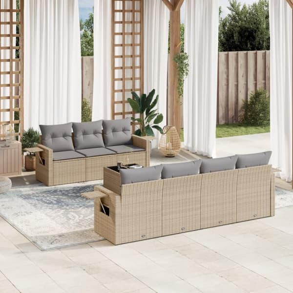 vidaXL sofasæt til haven 8 dele med hynder polyrattan beige