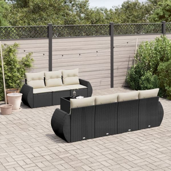vidaXL sofasæt til haven 8 dele med hynder polyrattan sort