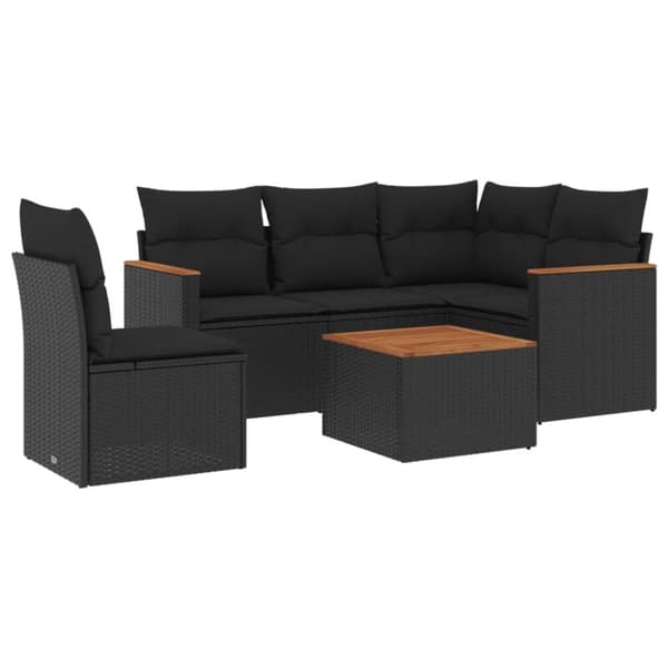 vidaXL sofasæt til haven 6 dele med hynder polyrattan sort